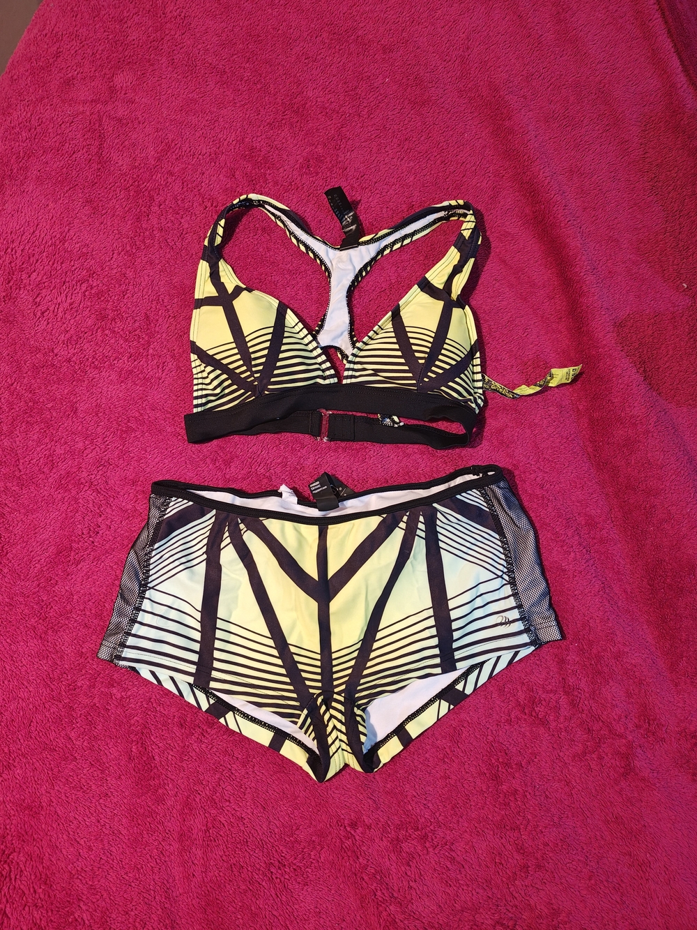 MPG Neon Yellow Geometric Sports Bikini Set